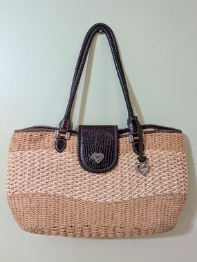 BRIGHTON Savannah Straw Tote Bag leather straps boho summer vacation